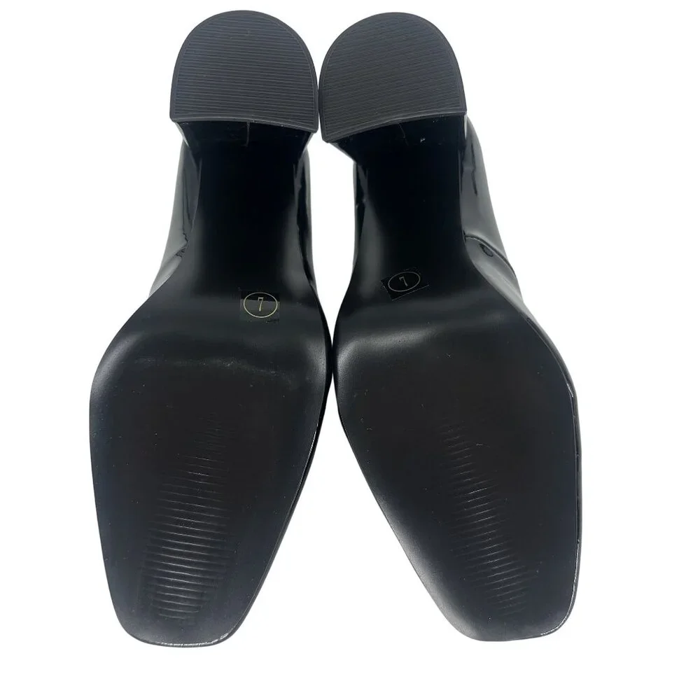 Steve Madden Black Patent Synthetic Leather Square Toe Chunky Block Heel Shoe 7M - Picture 7 of 8